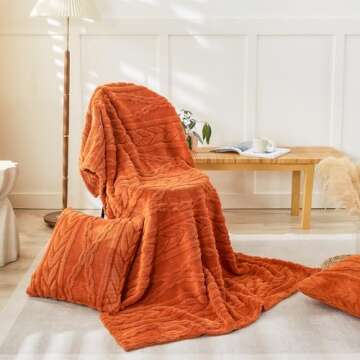 YUSOKI Sherpa Throw Blanket(Without Pillows)-3D Stylish Design Super Soft Cozy Blanket Plush Fluffy Blankets for Teen Girls Women Couch Bed Sofa Chair Gift(Burnt Orange,50"x65")