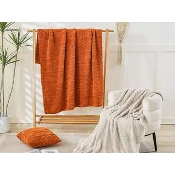 YUSOKI Sherpa Throw Blanket(Without Pillows)-3D Stylish Design Super Soft Cozy Blanket Plush Fluffy Blankets for Teen Girls Women Couch Bed Sofa Chair Gift(Burnt Orange,50"x65")