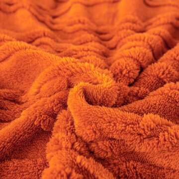 YUSOKI Sherpa Throw Blanket(Without Pillows)-3D Stylish Design Super Soft Cozy Blanket Plush Fluffy Blankets for Teen Girls Women Couch Bed Sofa Chair Gift(Burnt Orange,50"x65")