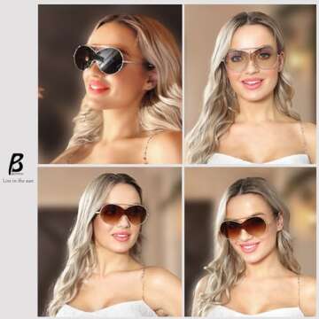 BOTPOV Trendy Aviator Sunglasses Men Women Retro Metal Frame Shades Lentes De Sol Para Mujer BP3612 (Golden Frame/Gradient Pink Lens)