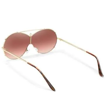 BOTPOV Trendy Aviator Sunglasses Men Women Retro Metal Frame Shades Lentes De Sol Para Mujer BP3612 (Golden Frame/Gradient Pink Lens)