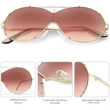 BOTPOV Trendy Aviator Sunglasses Men Women Retro Metal Frame Shades Lentes De Sol Para Mujer BP3612 (Golden Frame/Gradient Pink Lens)