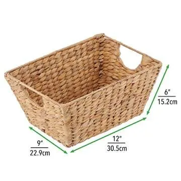 mDesign Natural Woven Hyacinth Closet Storage Organizer Basket Bin for Kitchen Cabinets, Pantry, Bathroom, Laundry Room, Closets, Garage - 4 Pack - Natural
