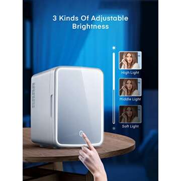 NORTHCLAN 10L/11 Cans Mini Skincare Fridge with Mirror, 3-Mode LED, AC/DC, Portable Cooler & Warmer,...