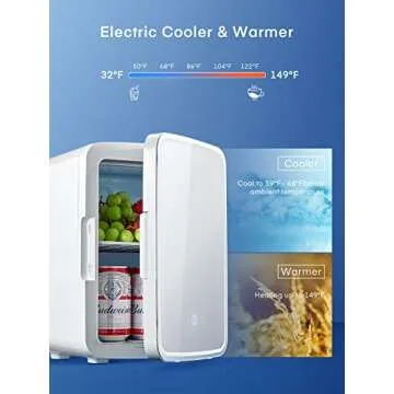 NORTHCLAN 10L/11 Cans Mini Skincare Fridge with Mirror, 3-Mode LED, AC/DC, Portable Cooler & Warmer, Small Refrigerator for Skin Care Cosmetic Makeup, for Office Bedroom Dorm Car, White
