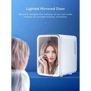 NORTHCLAN 10L/11 Cans Mini Skincare Fridge with Mirror, 3-Mode LED, AC/DC, Portable Cooler & Warmer, Small Refrigerator for Skin Care Cosmetic Makeup, for Office Bedroom Dorm Car, White