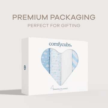 Comfy Cubs Muslin Swaddle Blankets (Pack of 4) - 47” x 47”, Soft Cotton Baby Blanket Set, Large Swaddling Wraps for Newborns - Self-Soothing Baby Swaddle - (Blue)