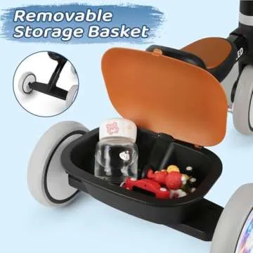 SEREED Colorful Lighting Toddler Tricycle for 2-5 Years Old Boys, Adjustable Seat&Handlebar Trike, Removable Basket, Birthday Gift Idea for Kids Ages 2+ (Black)