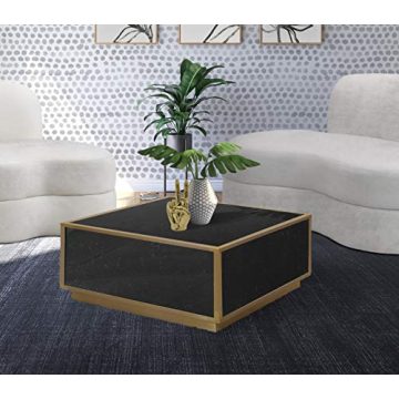 Meridian Glitz Faux Marble Coffee Table with Gold Base