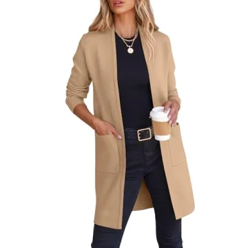 ANRABESS Women's Casual Cardigan - Elegant Open Front Knit Coatigan for Fall