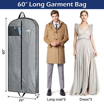 MISSLO 60" Heavy Duty Long Garment Bags for Travel and Wedding Coats