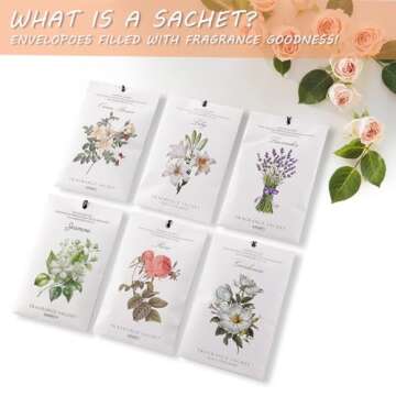 MYARO 12 Packs Scented Sachets for Drawer and Closet, Long-Lasting Sachets Bags Home Fragrance 6 Scents Option- Lavender, Rose, Jasmine, Ocean, Gardenia, Lily