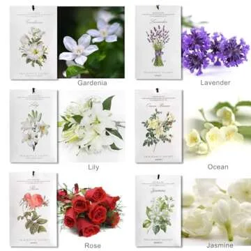MYARO 12 Packs Scented Sachets for Drawer and Closet, Long-Lasting Sachets Bags Home Fragrance 6 Scents Option- Lavender, Rose, Jasmine, Ocean, Gardenia, Lily