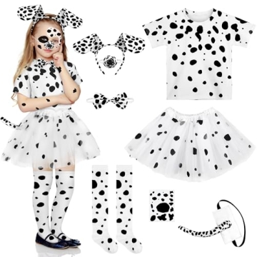 SOMSOC 8-Piece Halloween Girl Dalmatian Dog Costume Set for Kids
