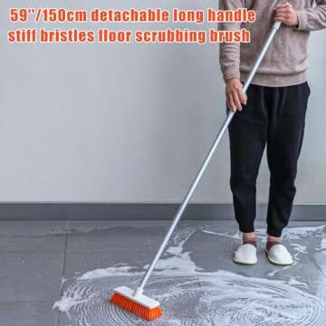 Qaestfy Floor Scrub Brush with Long Handle, Ajustable 62 Inch Handle, 2 Shower Bathtub Scrubber for ...