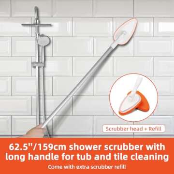 Qaestfy Floor Scrub Brush with Long Handle, Ajustable 62 Inch Handle, 2 Shower Bathtub Scrubber for Cleaning Bathroom Garage Kitchen Deck Tub Tile