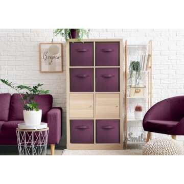 Sorbus Foldable Storage Cubes - 6 Fabric Baskets for Organizing Pantry, Closet, Shelf, Nursery, Playroom, Toy Box, Cubby - 11 Inch Dual Handle Collapsible Closet Organizers and Storage Bins (Purple)