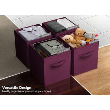 Sorbus Foldable Storage Cubes - 6 Fabric Baskets for Organizing Pantry, Closet, Shelf, Nursery, Playroom, Toy Box, Cubby - 11 Inch Dual Handle Collapsible Closet Organizers and Storage Bins (Purple)