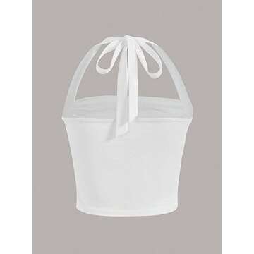 SOLY HUX Women's Ruched Halter Y2K Crop Tops Tie Back Sleeveless Slim Fit Cami Tops Plain White L