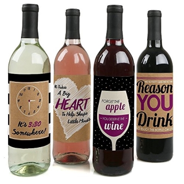 Big Dot of Happiness Teacher Appreciation Gift Set - Wine Bottle Labels