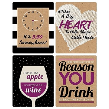 Teacher Appreciation Wine Bottle Labels - Set of 4