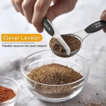 Wildone 16Pc Stainless Steel Measuring Cups Set, 8 Measuring Cups & 7 Double-Sided Magnetic Measuring Spoons Stackable & 1 Leveler (Black)