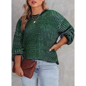 Eytino Womens Plus Size Long Sleeve Sweaters Casual Crewneck Knit Winter Pullover Sweaters,Green 4X