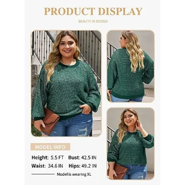 Eytino Womens Plus Size Long Sleeve Sweaters Casual Crewneck Knit Winter Pullover Sweaters,Green 4X