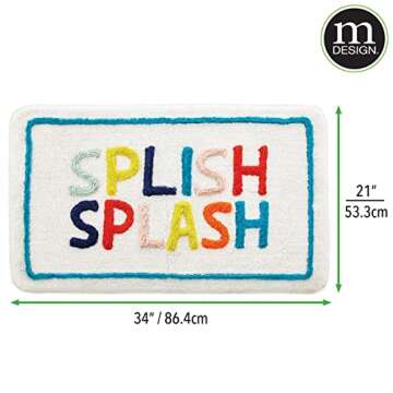 mDesign Soft Cotton Rectangular Spa Mat Bathroom Rug, Plush Water Absorbent, Splish Splash Design- for Bathroom Vanity, Bathtub/Shower - Machine Washable - Bright Multi Color