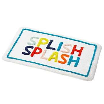 mDesign Soft Cotton Rectangular Spa Mat Bathroom Rug, Plush Water Absorbent, Splish Splash Design- for Bathroom Vanity, Bathtub/Shower - Machine Washable - Bright Multi Color