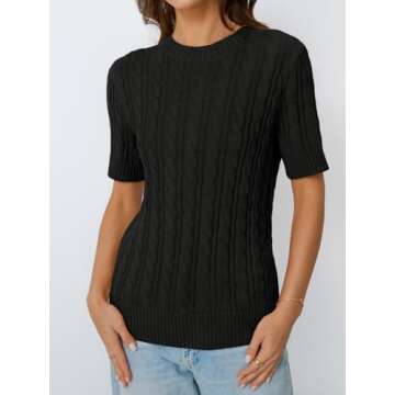 LILLUSORY Womens Short Sleeve Sweater for Women Cable Knit Spring Business Casual Outfits Dressy Wor...