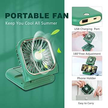 Portable Mini Fan Small Battery Operated Fan 5 in 1 as Power Bank,Phone Holder,Handheld Fan,Desk Fan...