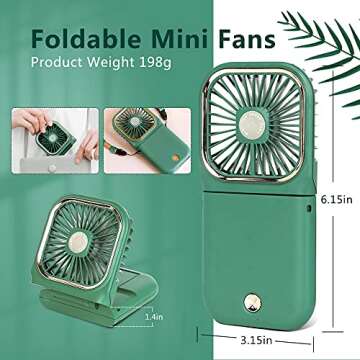 Portable Mini Fan Small Battery Operated Fan 5 in 1 as Power Bank,Phone Holder,Handheld Fan,Desk Fan, USB Rechargeable Personal Hand Fans,3000 mAh Power Bank,3 Speed Adjustable, Neck lanyard, Green
