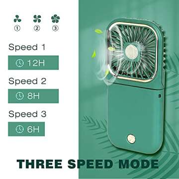Portable Mini Fan Small Battery Operated Fan 5 in 1 as Power Bank,Phone Holder,Handheld Fan,Desk Fan, USB Rechargeable Personal Hand Fans,3000 mAh Power Bank,3 Speed Adjustable, Neck lanyard, Green