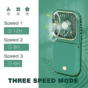 Portable Mini Fan Small Battery Operated Fan 5 in 1 as Power Bank,Phone Holder,Handheld Fan,Desk Fan, USB Rechargeable Personal Hand Fans,3000 mAh Power Bank,3 Speed Adjustable, Neck lanyard, Green