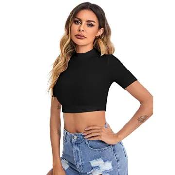 Shop Verdusa Women's Mock Neck Crop Tops for Versatile Style