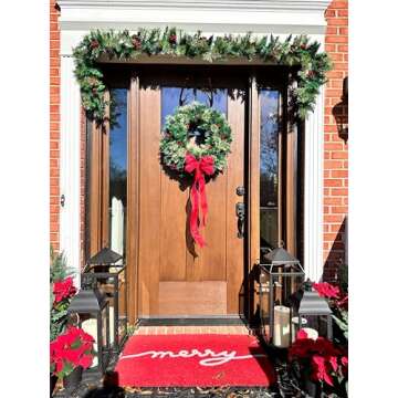 Artificial Christmas Wreath with Pine Cones and Red Berries,24 Inch Xms Decorations Unlit