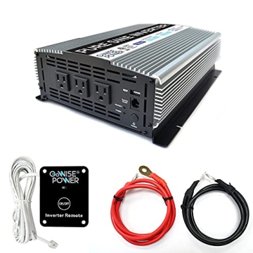 GoWISE Power 2000W Pure Sine Wave Inverter 12V DC to 120V AC with 3 AC Outlets + 1 5V USB Port, Remo...