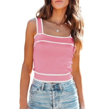 Dokotoo Stylish Slim Fitted Color Block Tank Tops for Women