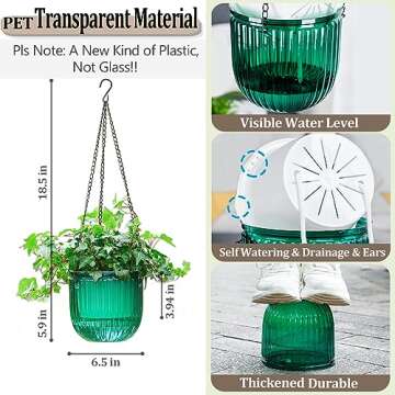 Melphoe 2 Pack Self Watering Hanging Planters Indoor Hanging Flower Pots, 6.5 Inch Outdoor Hanging Plant Pot Basket, Plant Hanger with 3Hooks Drainage Holes for Garden Home