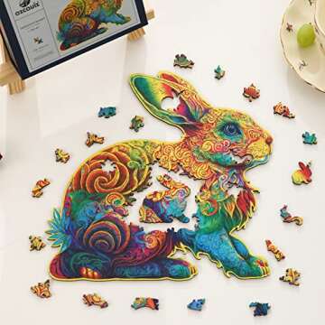 Oxcauix Rabbit Wooden Puzzles for Adults - 226 Pieces Unique Shape Bunny Wood Cut Jigsaw Puzzle, 11"x11", Beautiful Gift Packaging