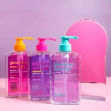 b.tan Dark Clear Self Tan Gel | Glow Your Own way, Low Key Glow - Transfer-Resistant Sunless Tanning Gel, Gradual Darker Bronze, Packed with Hyaluronic acid & Vitamin C, 16 Fl Oz