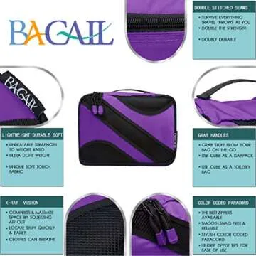 BAGAIL 6 Set Packing Cubes,Travel Luggage Packing Organizers(6Set Purple)