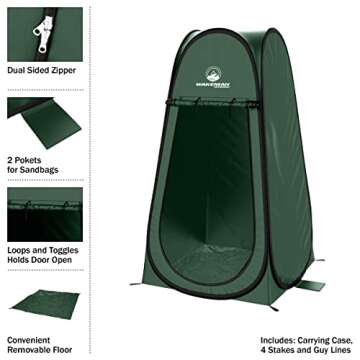 Pop Up Pod - Privacy Shower Tent, Dressing Room, or Portable Toilet Stall with Carry Bag for Camping, Beach, or Tailgate by Wakeman Outdoors (Green)