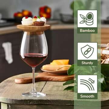 BambooMN Dual Use Bamboo Coasters/Wine Glass Topper, 4" - Vertical Cut - Round - 4 Piece Set