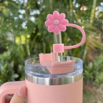 Velaco 4 Pcs 0.4in/10mm Diameter Silicone Straw Covers Cap Compatible with Stanley 20 30&40 Oz Cup, ...