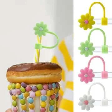 Velaco 4 Pcs 0.4in/10mm Diameter Silicone Straw Covers Cap Compatible with Stanley 20 30&40 Oz Cup, Straw Toppers for Stanley 40 Oz Tumbler with Handle, Dust-Proof Straw Caps for Water Bottle