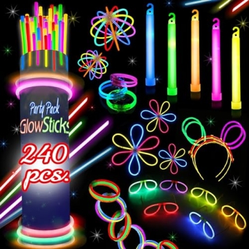 240 Glow Sticks Party Pack – Camping Glow Activities For Families – Neon Light Sticks Decoration...