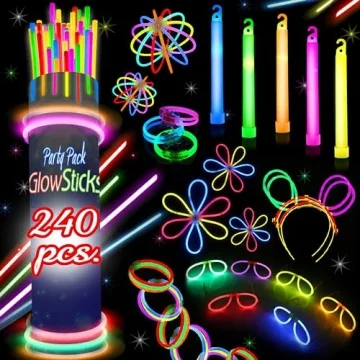 240 Glow Sticks Party Pack – Camping Glow Activities For Families – Neon Light Sticks Decoration...