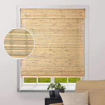 ARLO BLINDS Sheer Bamboo Roman Shades with Valance - Petite Rustique, 35" W x 60" H - Light Filterin...